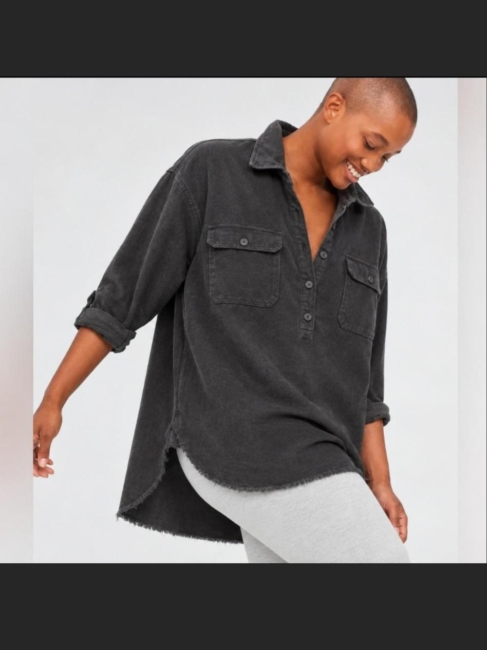 aerie Oversized Charcoal Relaxed Half Button-Placket Tunic